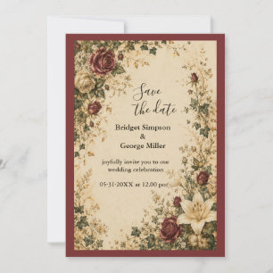 Medieval Fairytale Botanical Rose Lily Wedding Invitation