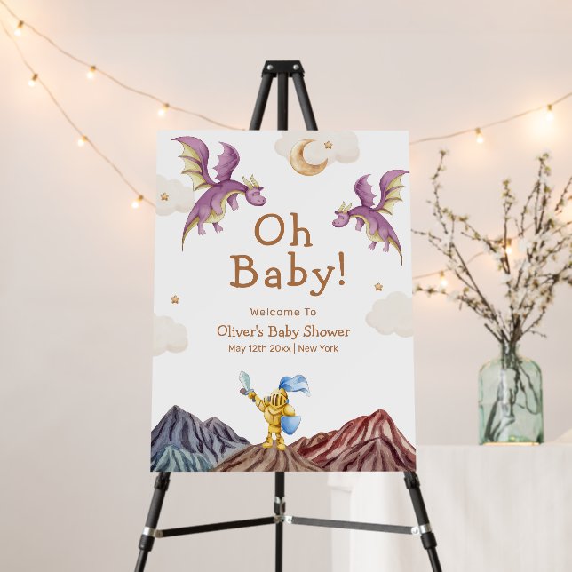 Medieval Fairytale Dragon Baby Shower Welcome Sign (In Situ (Stand))