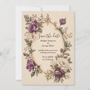 Medieval Fairytale Purple Botanical Floral Wedding Invitation