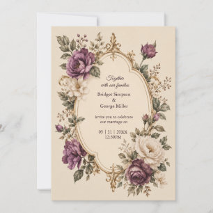 Medieval Fairytale Purple Botanical Floral Wedding Invitation