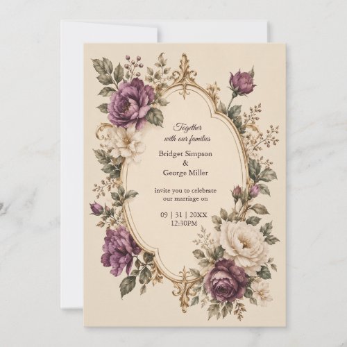 Medieval Fairytale Purple Botanical Floral Wedding Invitation