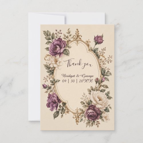 Medieval Fairytale Purple Botanical Floral Wedding Thank You Card