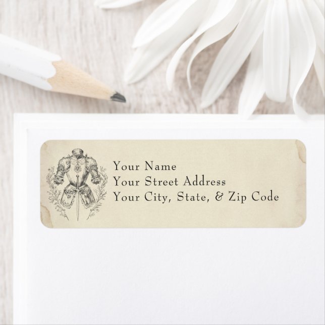 Medieval Fantasy Armor Black Etching Wedding Label (Insitu)