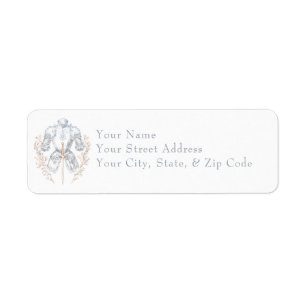 Medieval Fantasy Armor Blue Gold Etching Wedding Label