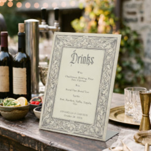 Medieval Fantasy Black Vintage Etch Wedding Bar Pedestal Sign