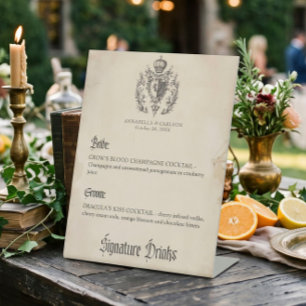 Medieval Fantasy Black Vintage Etch Wedding Drinks Pedestal Sign
