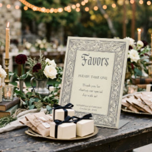 Medieval Fantasy Black Vintage Etch Wedding Favors Pedestal Sign