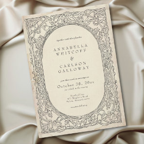 Medieval Fantasy Black Vintage Etching Wedding Invitation