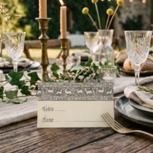Medieval Fantasy Black Vintage Etching Wedding Place Card