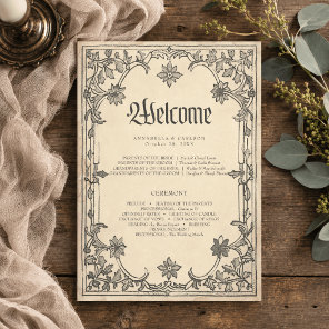 Medieval Fantasy Black Vintage Etching Wedding Program