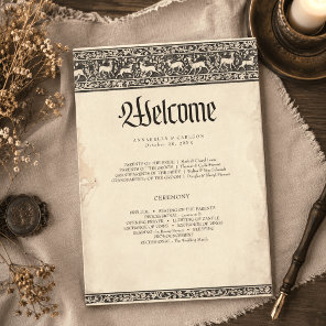 Medieval Fantasy Black Vintage Etching Wedding Program