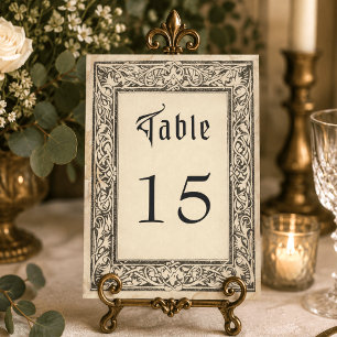 Medieval Fantasy Black Vintage Etching Wedding Table Number