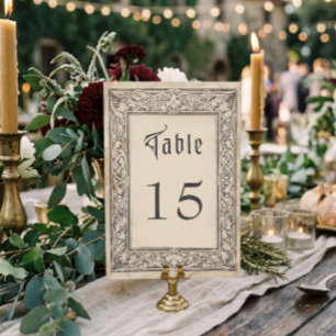 Medieval Fantasy Black Vintage Etching Wedding Table Number