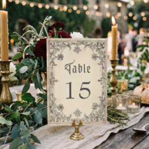 Medieval Fantasy Black Vintage Etching Wedding Table Number