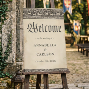 Medieval Fantasy Black Vintage Wedding Welcome Foam Board
