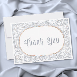 Medieval Fantasy Blue & Gold Etching Wedding Thank You Card