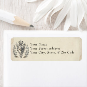 Medieval Fantasy Crest Black Etching Wedding Label