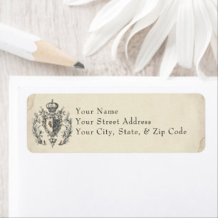 Medieval Fantasy Crest Black Etching Wedding Label