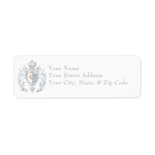 Medieval Fantasy Crest Blue Gold Etching Wedding Label