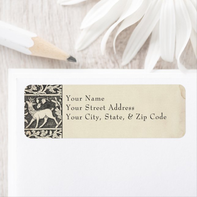 Medieval Fantasy Deer Black Etching Wedding Label (Insitu)
