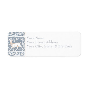 Medieval Fantasy Deer Blue Gold Etching Wedding Label