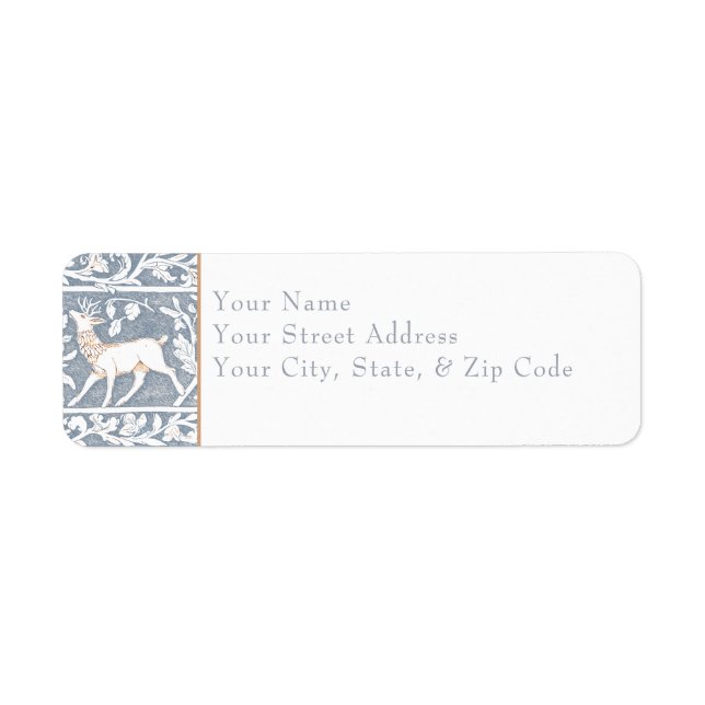 Medieval Fantasy Deer Blue Gold Etching Wedding Label (Front)