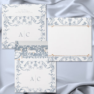 Medieval Fantasy Frame Blue Gold Etching Wedding Envelope