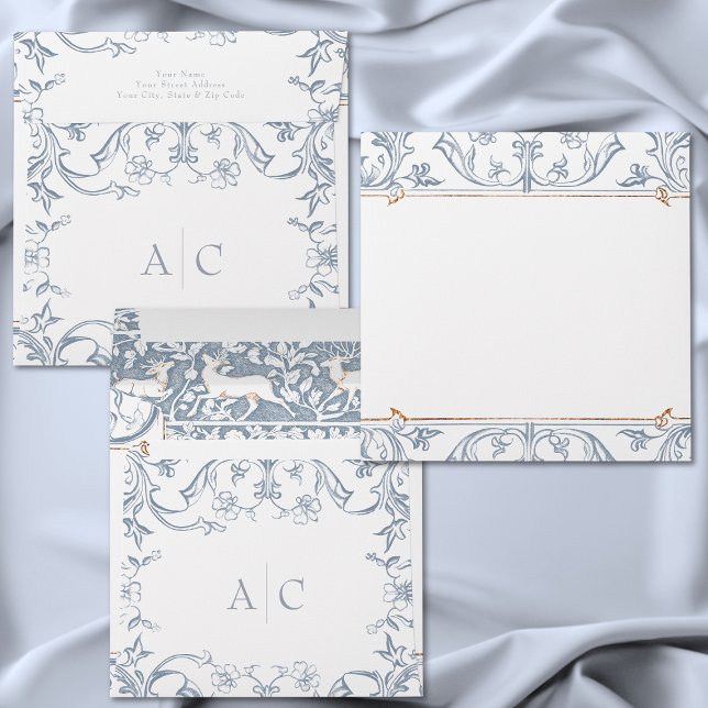Medieval Fantasy Frame Blue Gold Etching Wedding Envelope (Medieval Fantasy Frame Blue Gold Etching Wedding Envelope)
