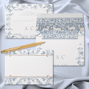 Medieval Fantasy Frame Blue Gold Etching Wedding Envelope