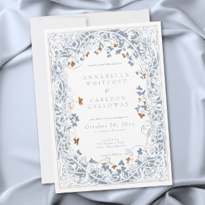 Medieval Fantasy Frame Blue & Gold Etching Wedding Invitation