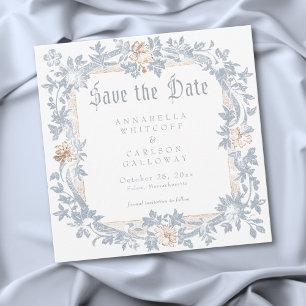 Medieval Fantasy Frame Blue Gold Etching Wedding Save The Date