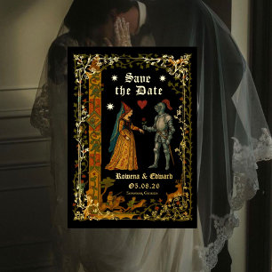 Medieval Fantasy Knight and Lady Save the Date Foil Invitation
