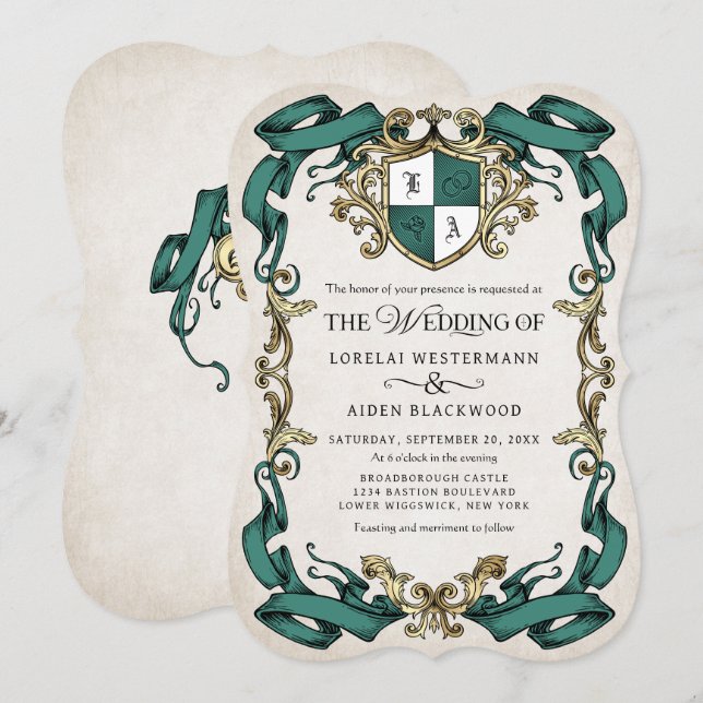 Medieval Fantasy Ornate Shield Wedding Invitation (Front/Back)
