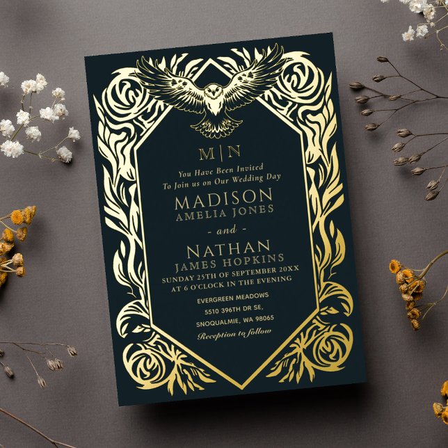 Medieval Fantasy Owl Wedding Invitation Foil Invitation (Creator Uploaded)