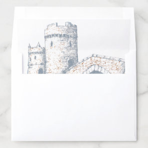 Medieval Fantasy Regal Blue Gold Etching Wedding Envelope Liner