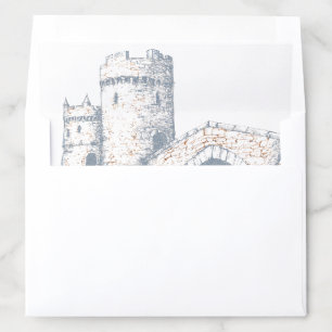 Medieval Fantasy Regal Blue Gold Etching Wedding Envelope Liner