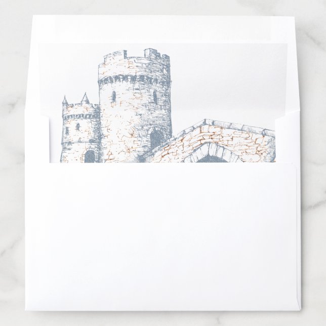Medieval Fantasy Regal Blue Gold Etching Wedding Envelope Liner (In Envelope)