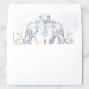 Medieval Fantasy Regal Blue Gold Etching Wedding Envelope Liner