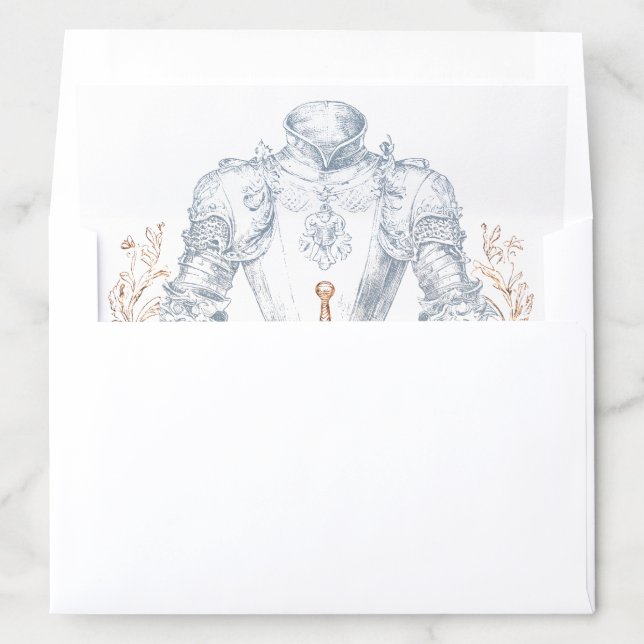 Medieval Fantasy Regal Blue Gold Etching Wedding Envelope Liner (In Envelope)