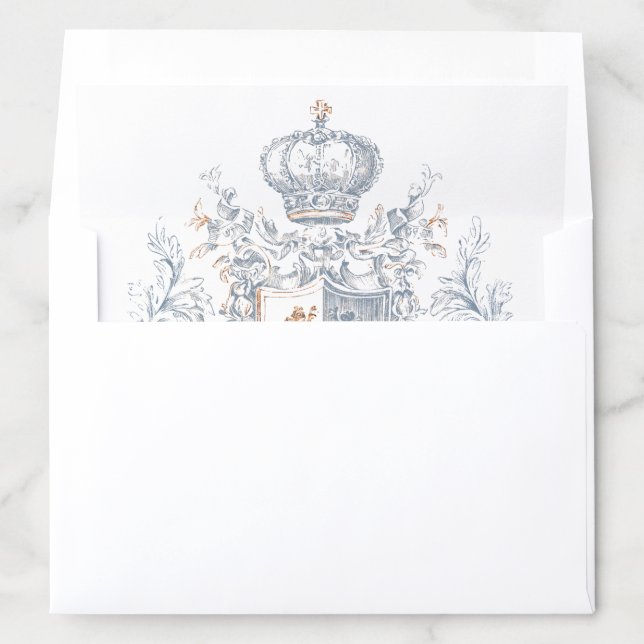 Medieval Fantasy Regal Blue Gold Etching Wedding Envelope Liner (In Envelope)