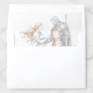 Medieval Fantasy Regal Blue Gold Etching Wedding Envelope Liner