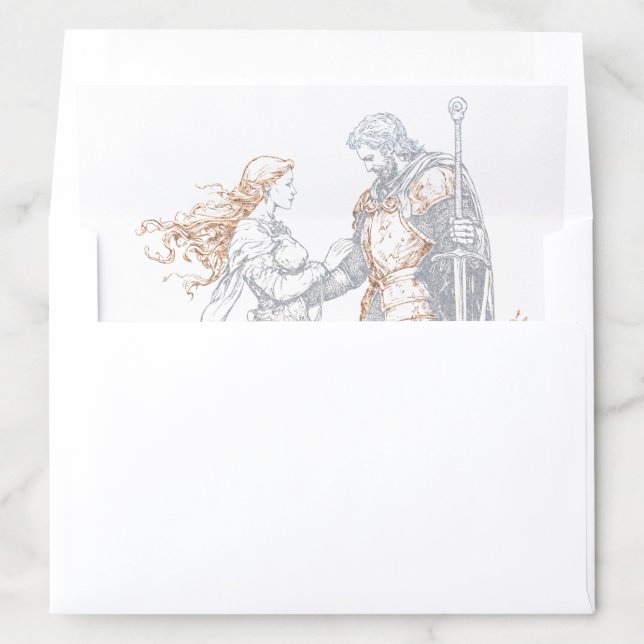 Medieval Fantasy Regal Blue Gold Etching Wedding Envelope Liner (In Envelope)