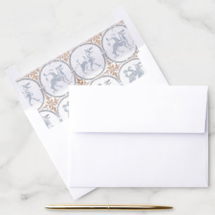 Medieval Fantasy Regal Blue Gold Etching Wedding Envelope Liner