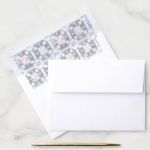 Medieval Fantasy Regal Blue Gold Etching Wedding Envelope Liner