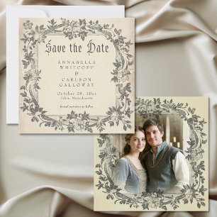 Medieval Fantasy Vintage Black Etching Photo Save The Date