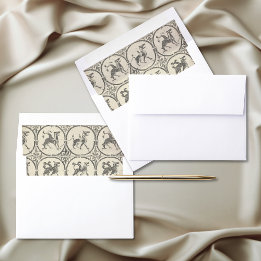 Medieval Fantasy Vintage Black Etching Wedding Envelope Liner