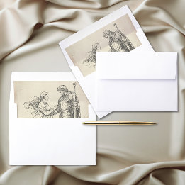 Medieval Fantasy Vintage Black Etching Wedding Envelope Liner