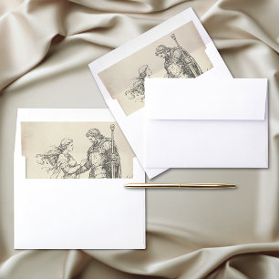 Medieval Fantasy Vintage Black Etching Wedding Envelope Liner