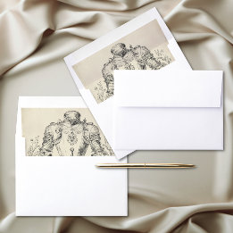 Medieval Fantasy Vintage Black Etching Wedding Envelope Liner