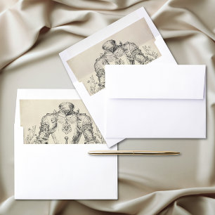 Medieval Fantasy Vintage Black Etching Wedding Envelope Liner